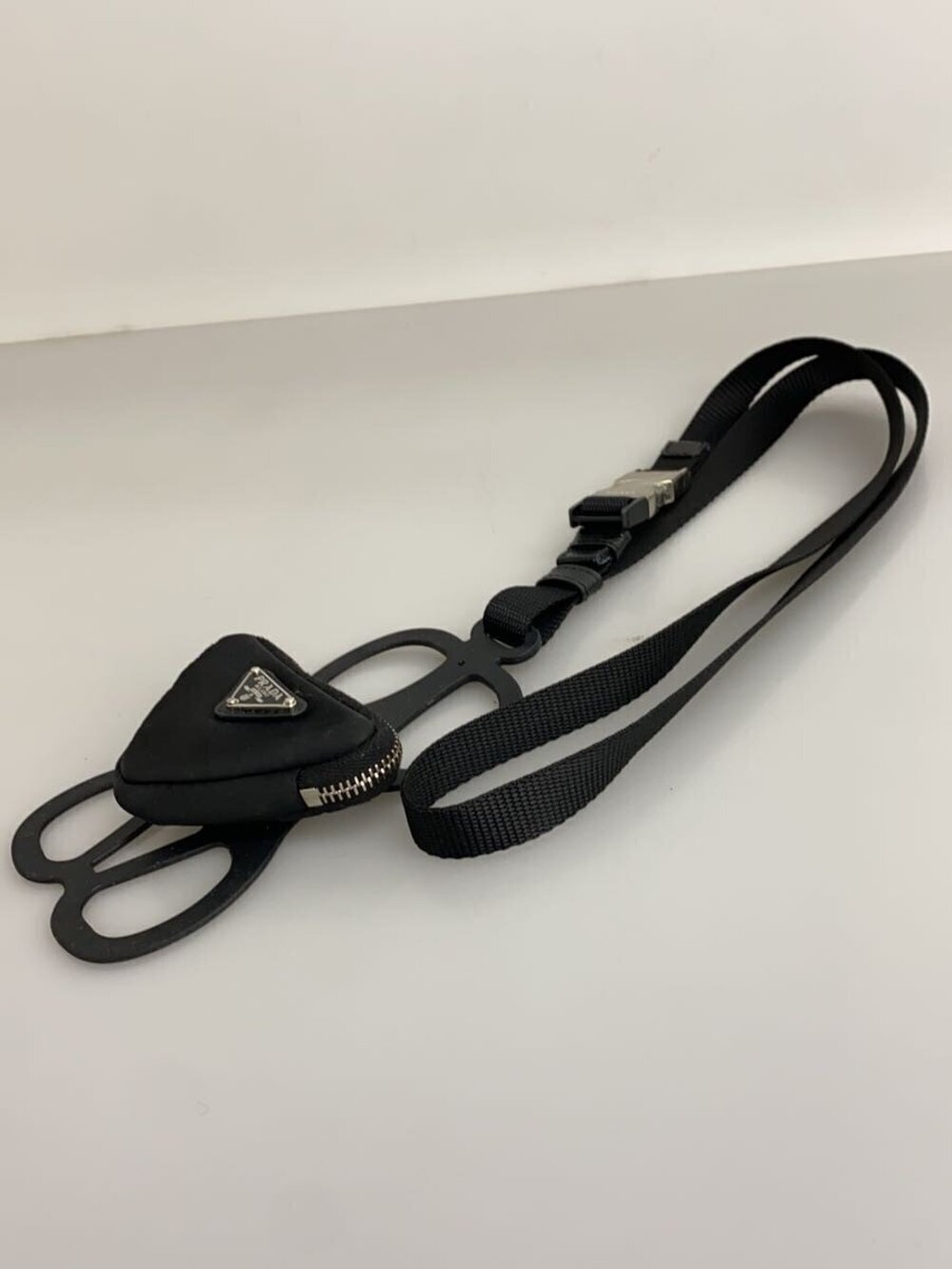 Prada triangular holder lanyard strap logo Black phone front Black